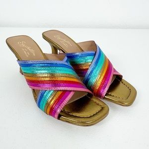 NEW Seychelles Fleet Rainbow Metallic Leather Slip On Heels Size 8